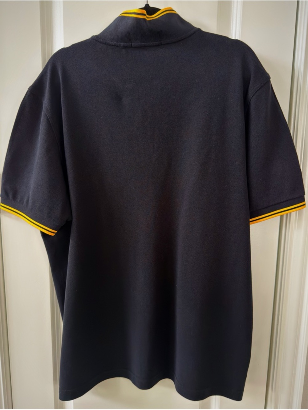 Fred Perry Black Polo with Yellow Trim and Laurel Logo Mens Polo Slim Fit Shirt - Picture 3 of 3
